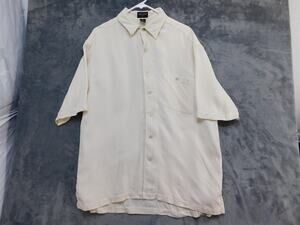 Riscatto Shirt Mens XL White 100% Silk Solid Short Sleeve Button Front Casual
